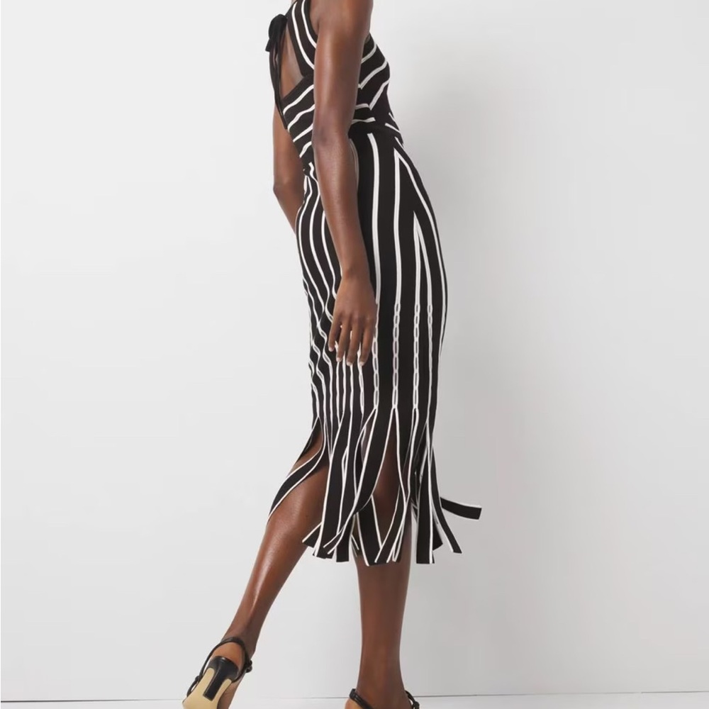 White House Black Market Black Halter Sweater Dress with Fringe size S Small - Picture 4 of 4